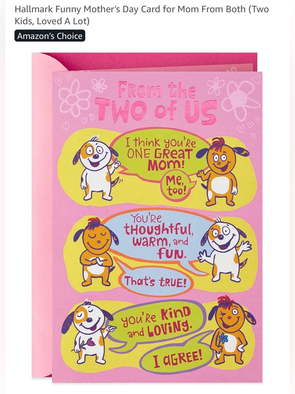 Pink Mother's Day Card for Mom – Cute Dog Cartoon Design NEW